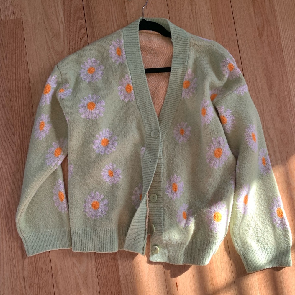 cute flower print cardigan green large
